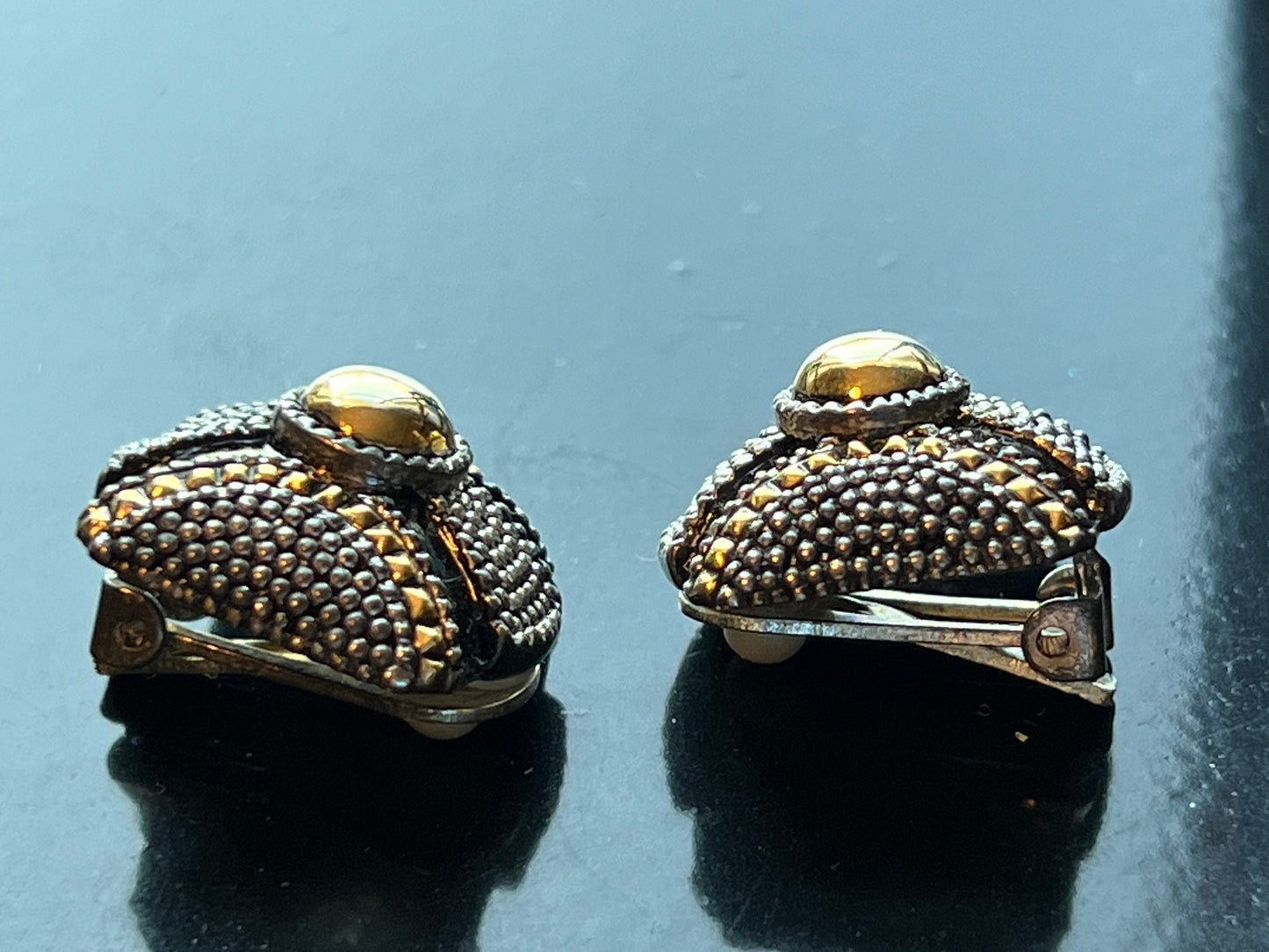 Vintage Elegant Black and Gold art clip on earrings earring jewelry