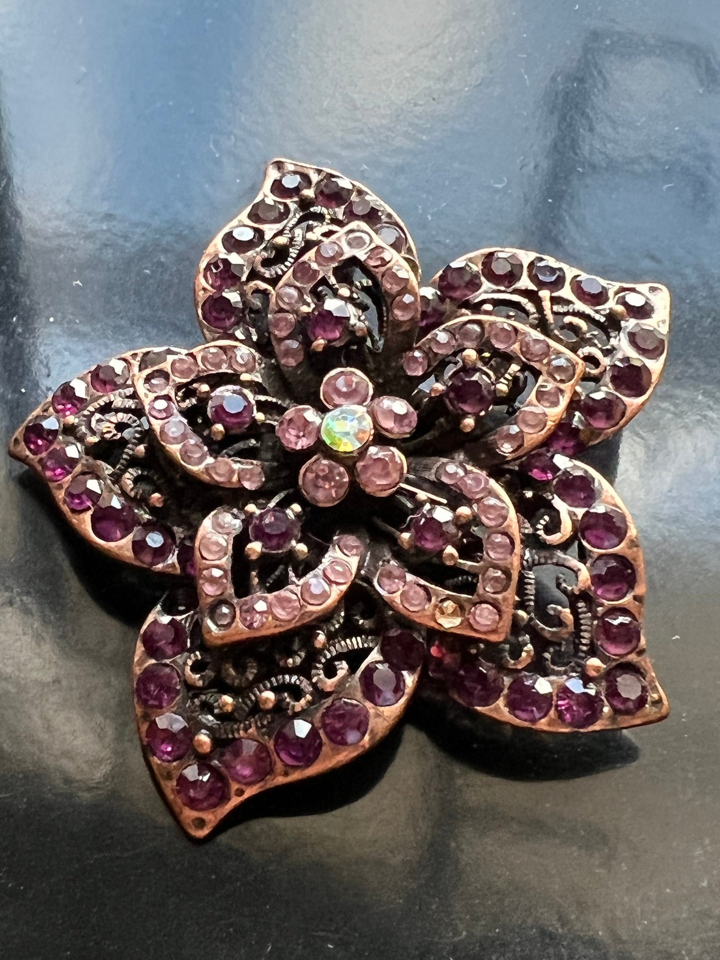 Vintage Purple Flower Burst Brooch  multifaceted pin jewelry great gift