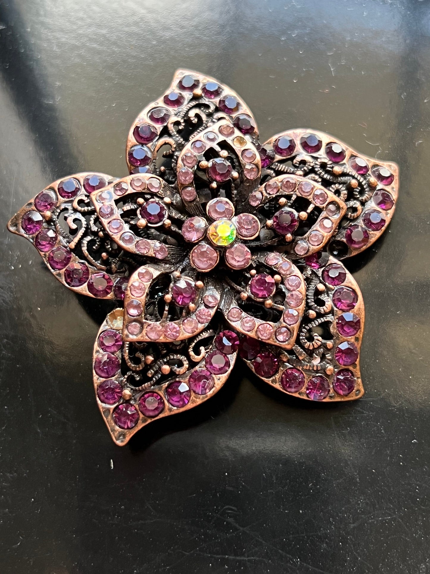 Vintage Purple Flower Burst Brooch  multifaceted pin jewelry great gift