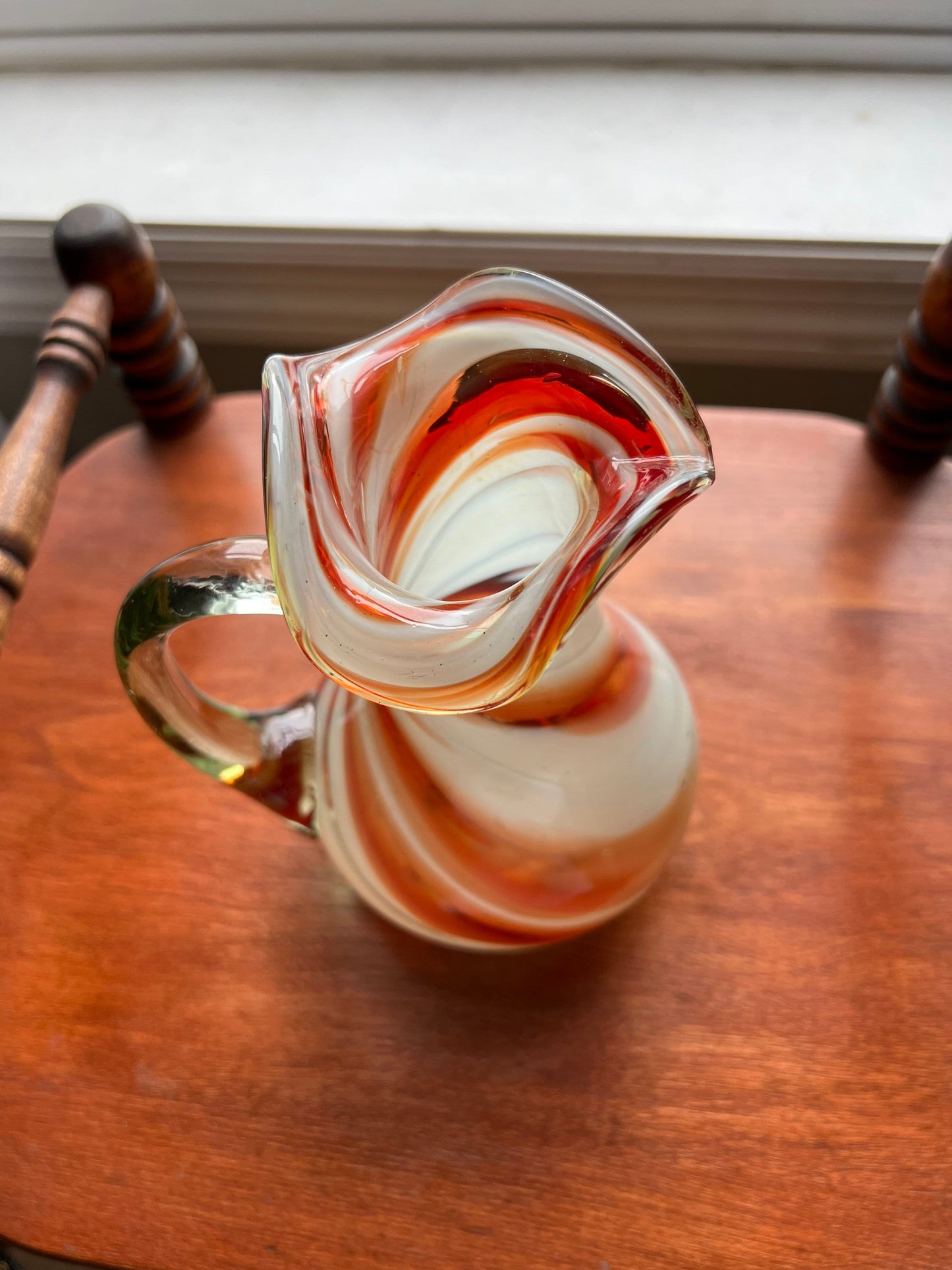 Vintage Amber Swirl Art Glass Pitcher with Artistic Handle Lover Antiques and Vintage