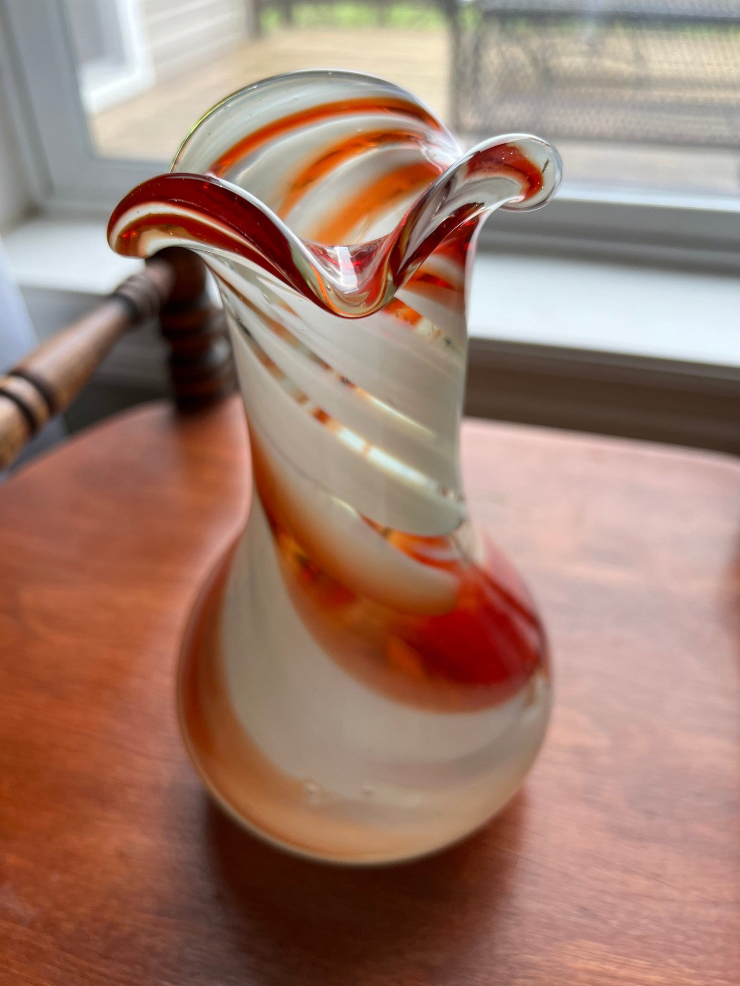 Vintage Amber Swirl Art Glass Pitcher with Artistic Handle Lover Antiques and Vintage