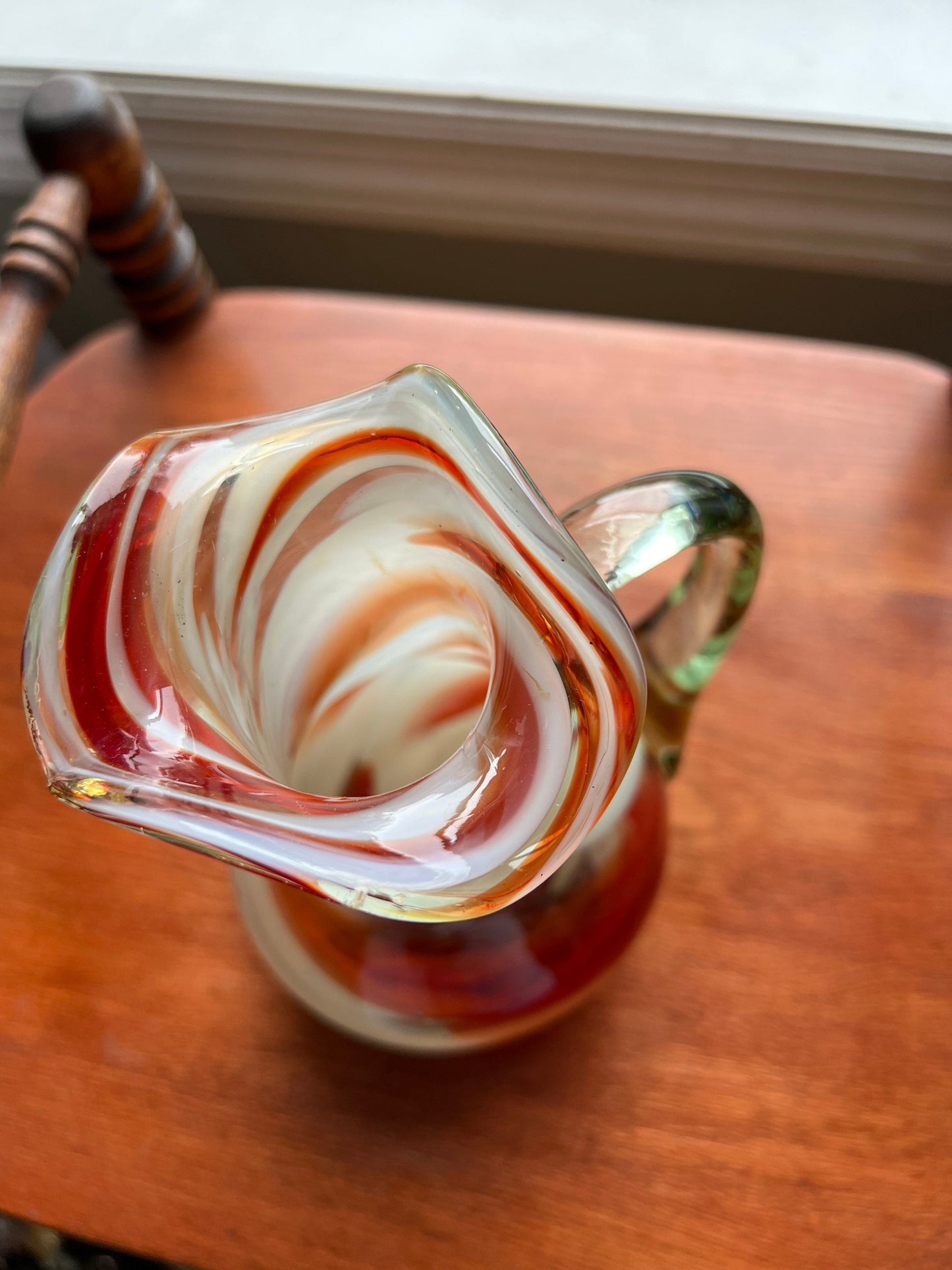 Vintage Amber Swirl Art Glass Pitcher with Artistic Handle Lover Antiques and Vintage