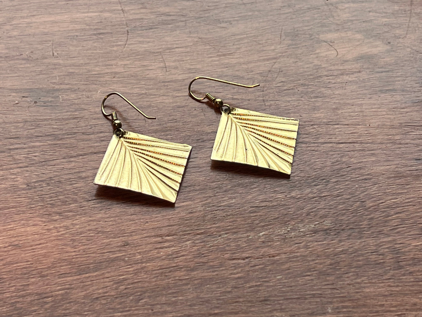 Vintage Fan Art Deco Fan Dangle Gold Pierced Earrings Elegant Native Tribal Inspired Jewelry Lover Antiques and Vintage