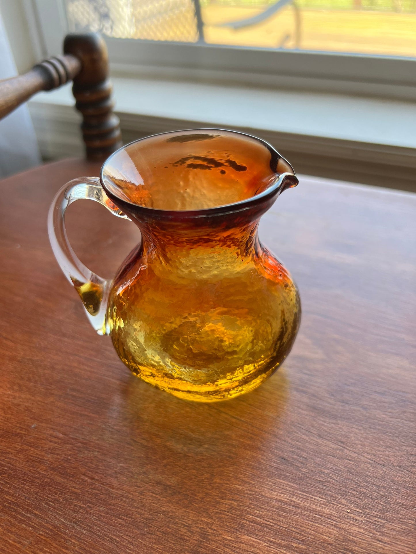 Vintage Amber Crackle Glass Mini Pitcher Art Amberina Creamer Art Glass Lover Antiques and Vintage