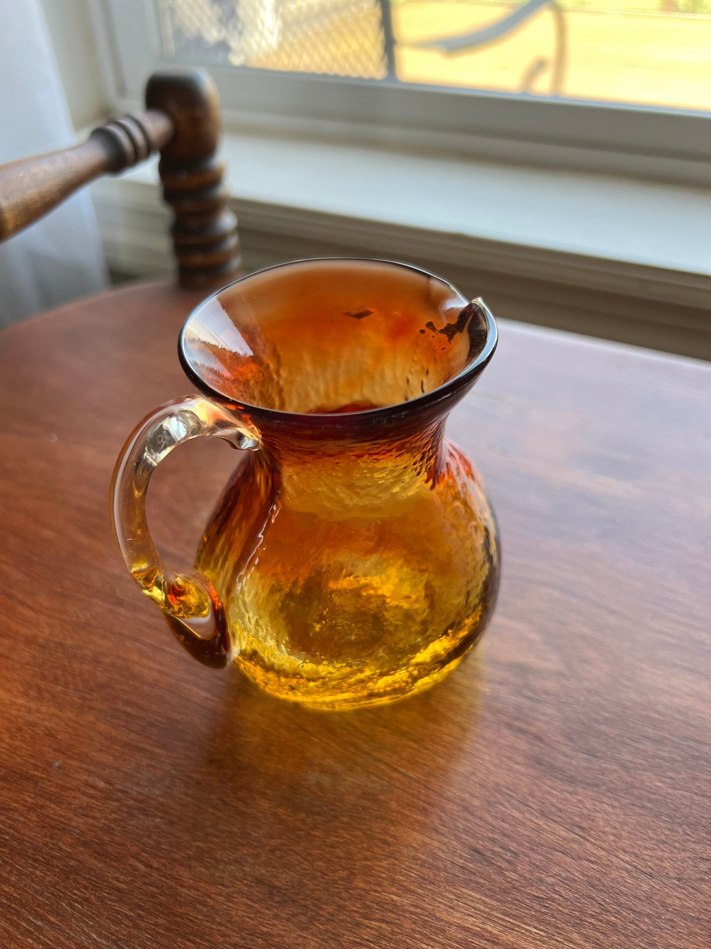 Vintage Amber Crackle Glass Mini Pitcher Art Amberina Creamer Art Glass Lover Antiques and Vintage