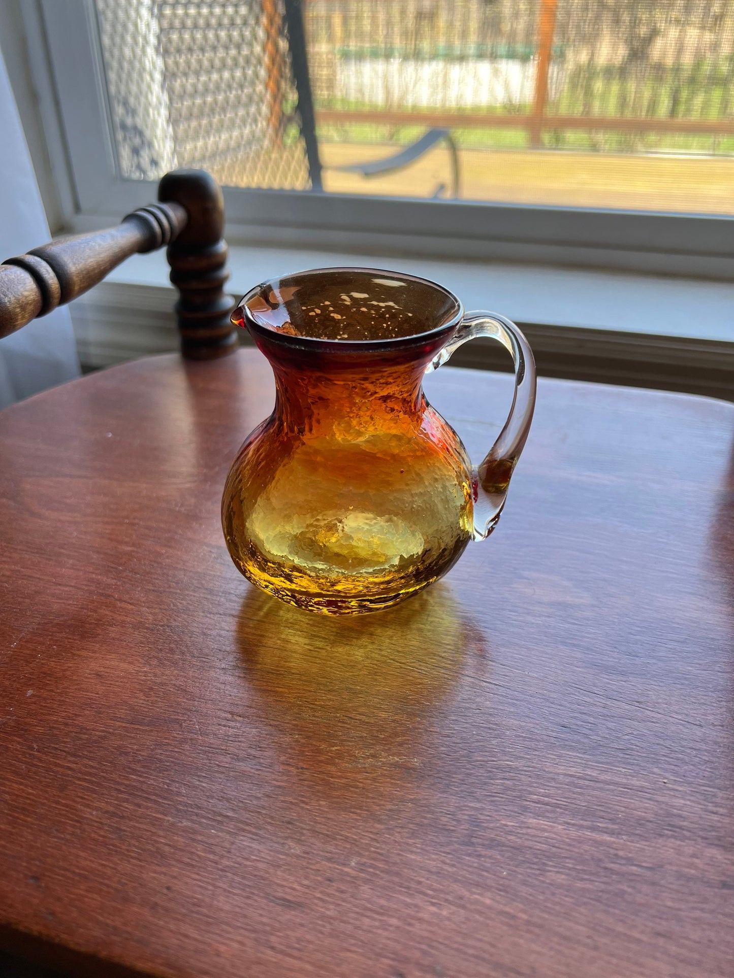 Vintage Amber Crackle Glass Mini Pitcher Art Amberina Creamer Art Glass Lover Antiques and Vintage
