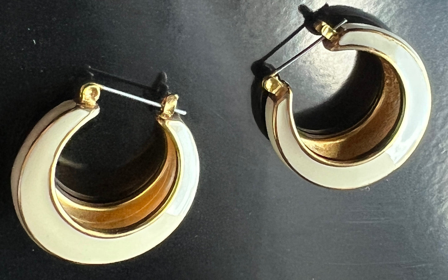 Vintage Mid Century Modern pierced earrings cream with gold jewelry great gift