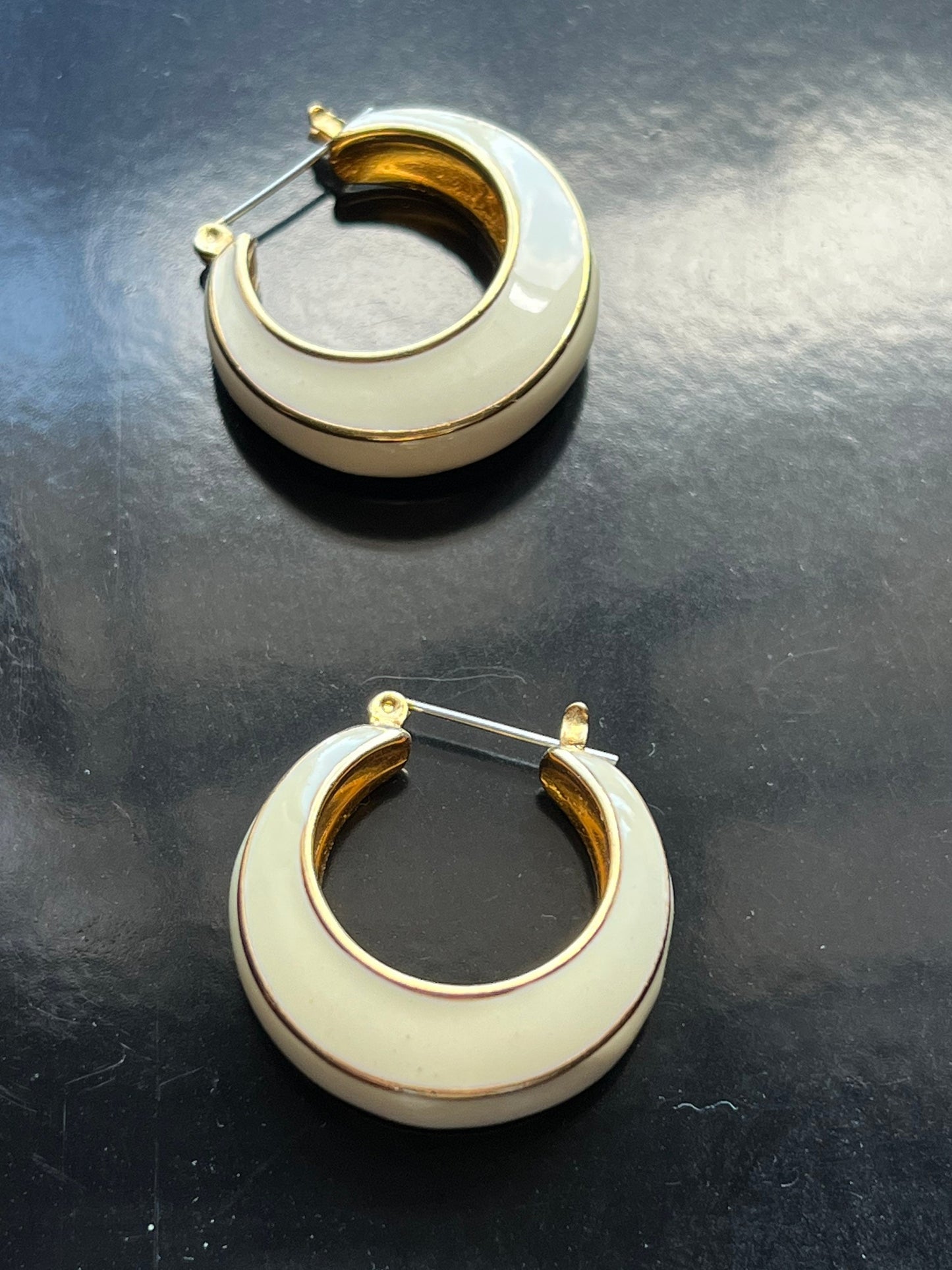 Vintage Mid Century Modern pierced earrings cream with gold jewelry great gift