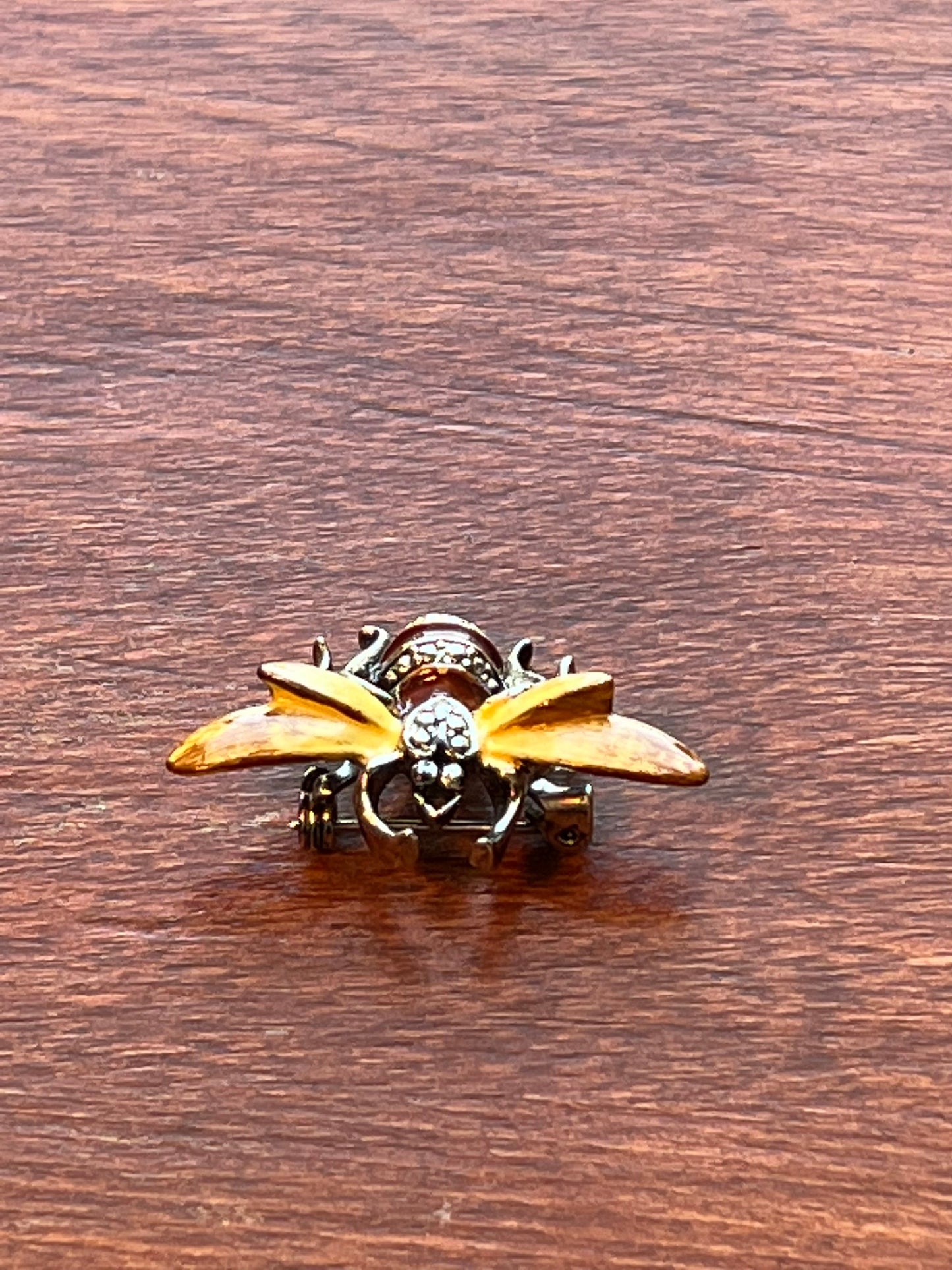 Vintage Bee Enamel Honey Bee Pin Beetle Brooch, Vintage Crystal Elegant Brooch Bumble Bees mid Century Modern Jewelry