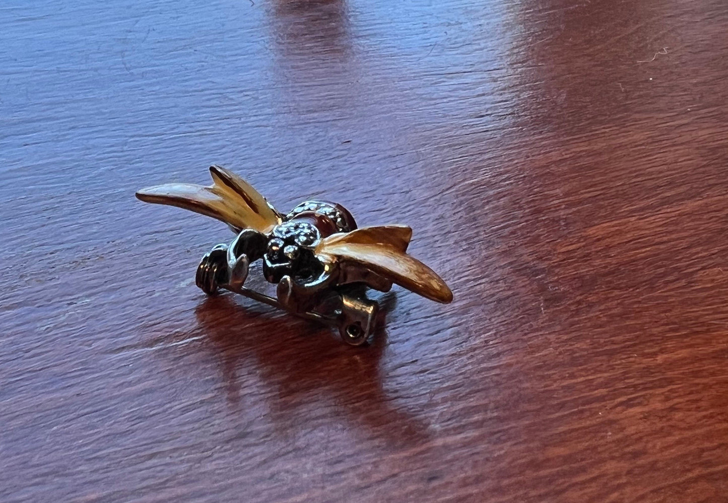 Vintage Bee Enamel Honey Bee Pin Beetle Brooch, Vintage Crystal Elegant Brooch Bumble Bees mid Century Modern Jewelry