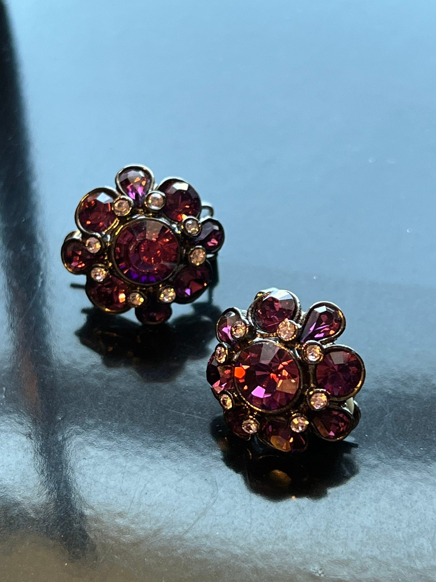 Vintage Purple Burst Sparkle crystals art clip on earrings earring jewelry