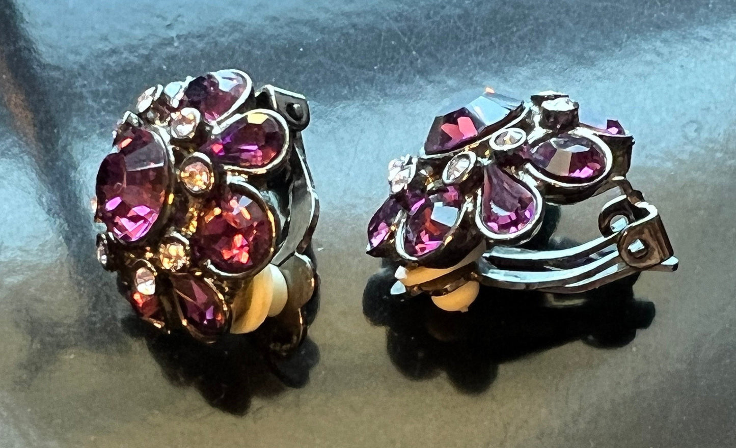 Vintage Purple Burst Sparkle crystals art clip on earrings earring jewelry