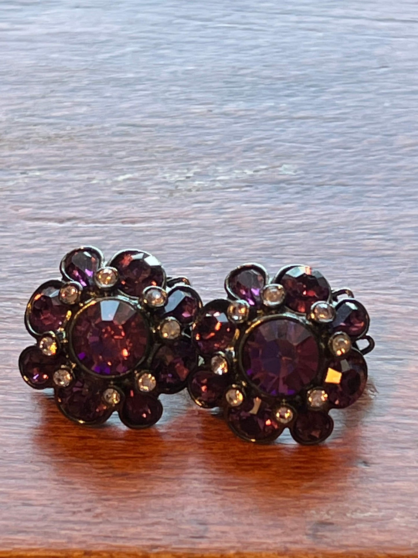 Vintage Purple Burst Sparkle crystals art clip on earrings earring jewelry