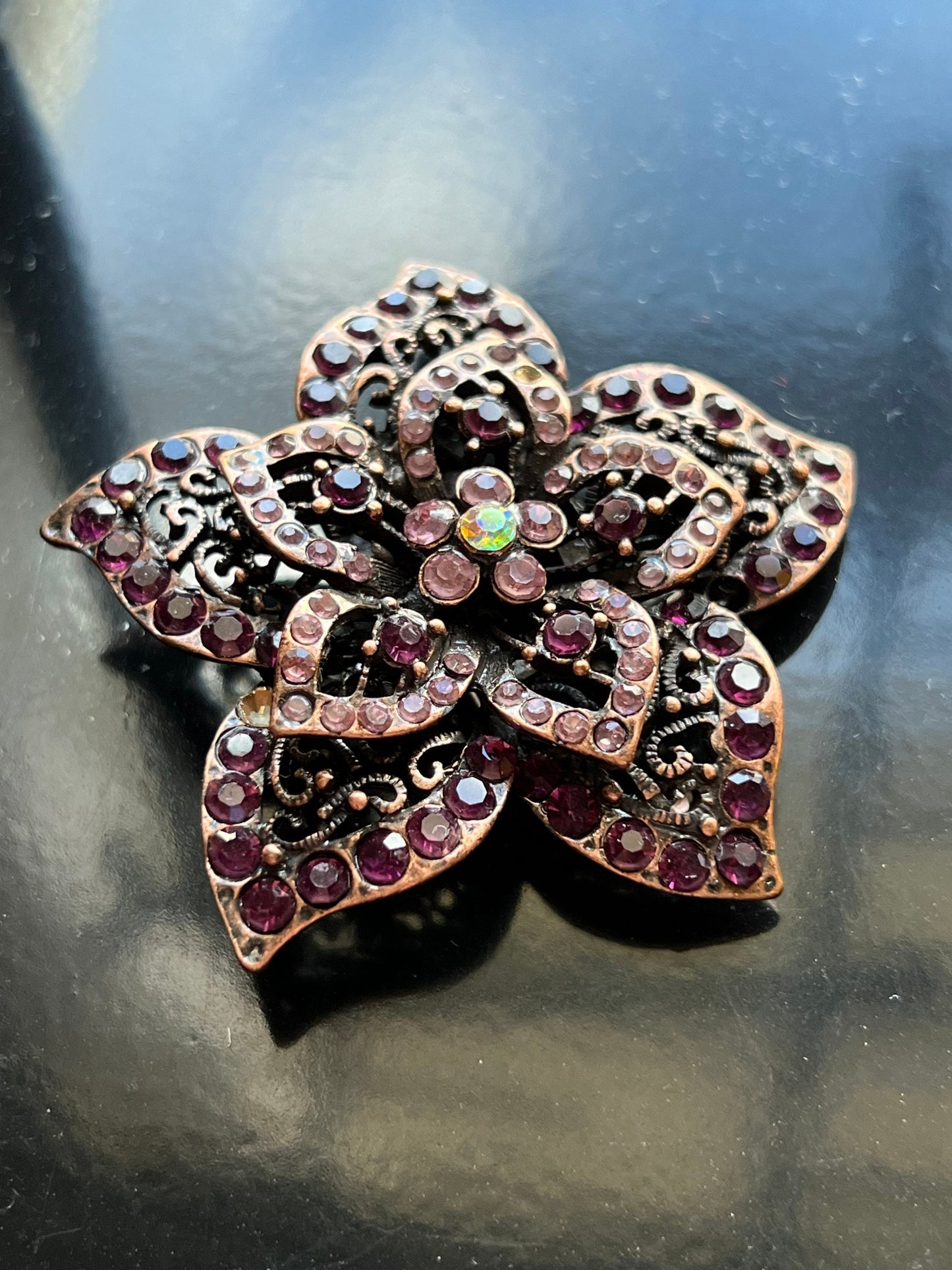 Vintage Purple Flower Burst Brooch  multifaceted pin jewelry great gift