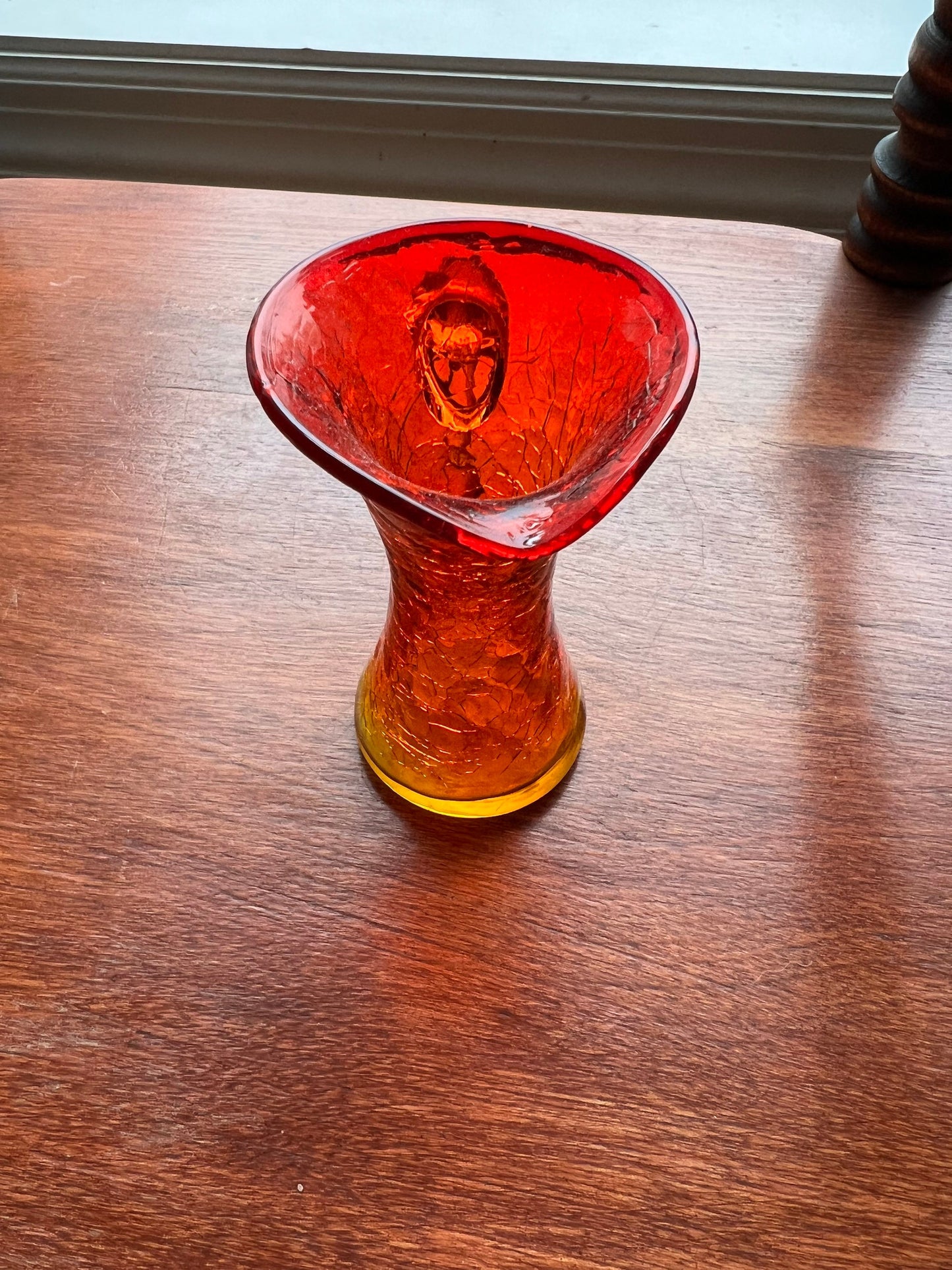 Vintage Amber Crackle Art Glass Orange mini pitcher with handle
