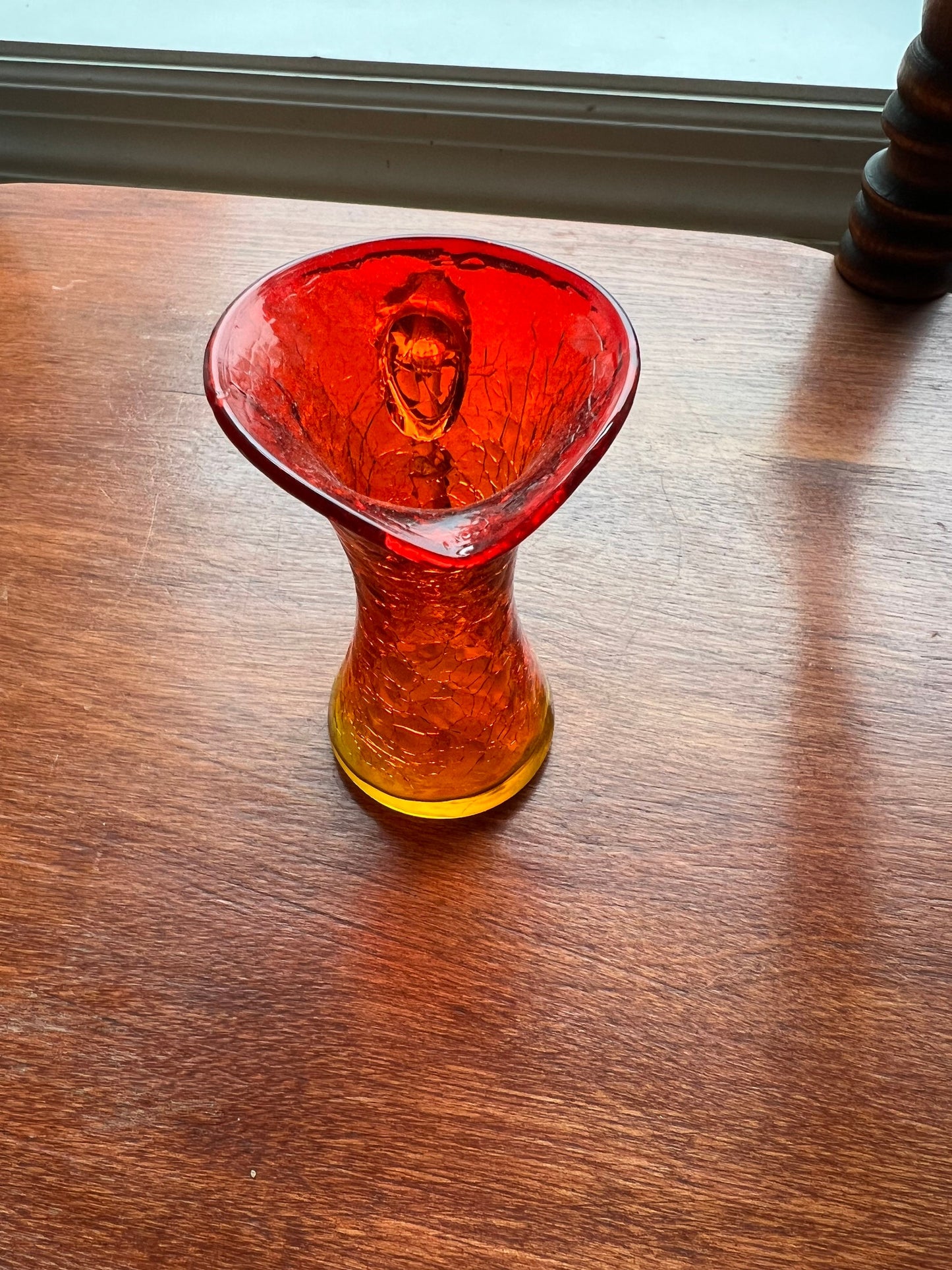 Vintage Amber Crackle Art Glass Orange mini pitcher with handle