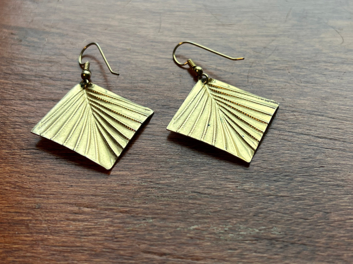 Vintage Fan Art Deco Fan Dangle Gold Pierced Earrings Elegant Native Tribal Inspired Jewelry Lover Antiques and Vintage