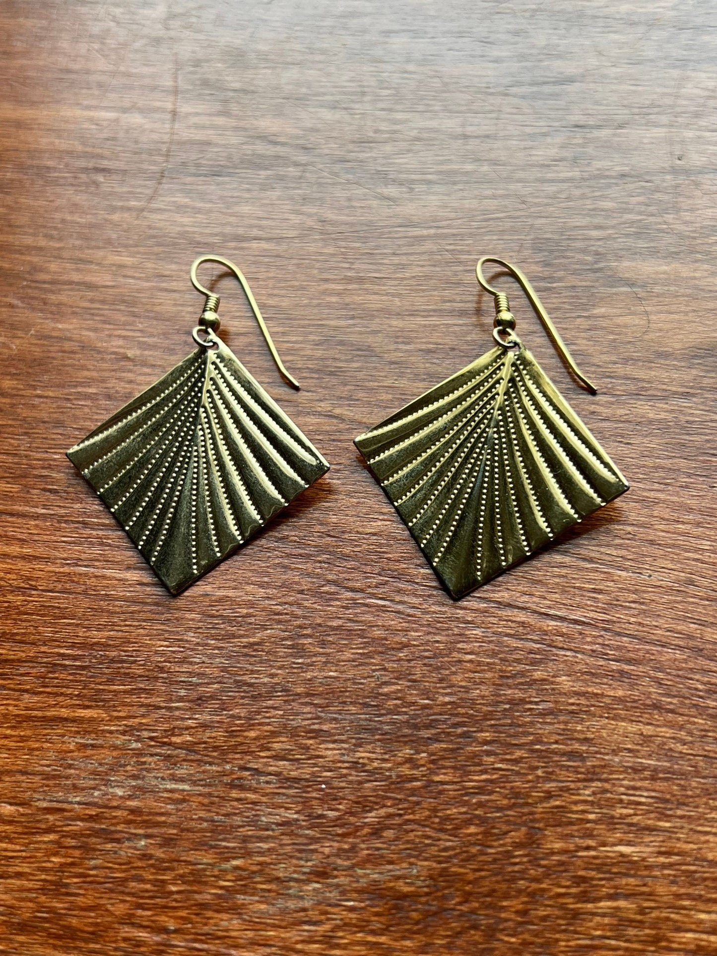 Vintage Fan Art Deco Fan Dangle Gold Pierced Earrings Elegant Native Tribal Inspired Jewelry Lover Antiques and Vintage