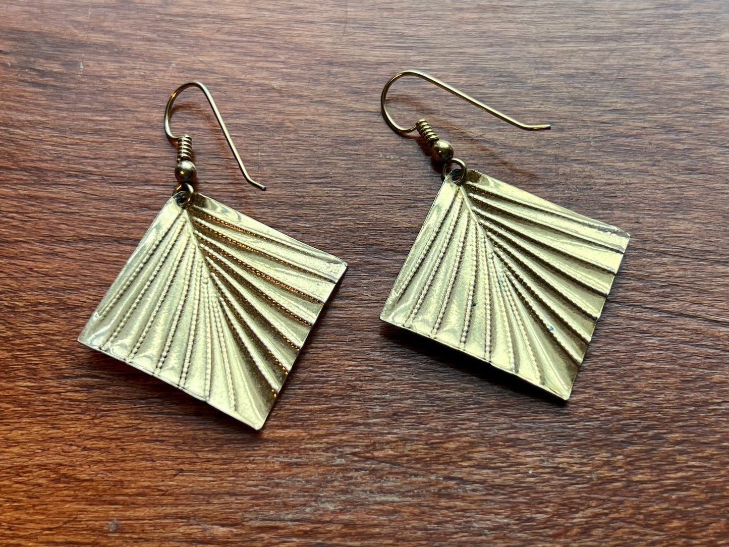Vintage Fan Art Deco Fan Dangle Gold Pierced Earrings Elegant Native Tribal Inspired Jewelry Lover Antiques and Vintage