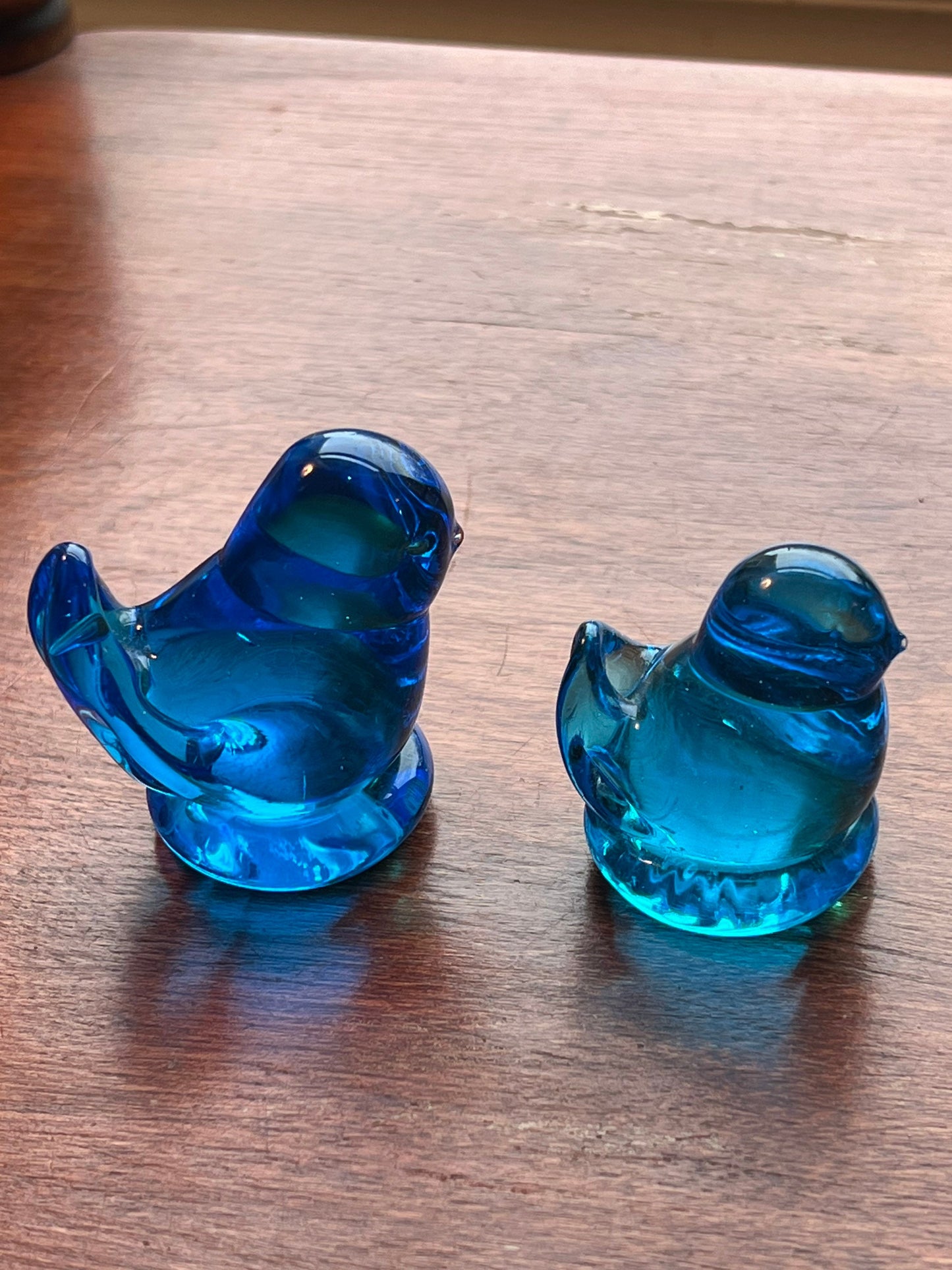2 Vintage Leo Ward Signed Bluebird of Happiness Art Glass Artwork Bluebirds blue