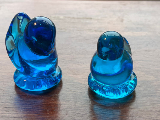 2 Vintage Leo Ward Signed Bluebird of Happiness Art Glass Artwork Bluebirds blue