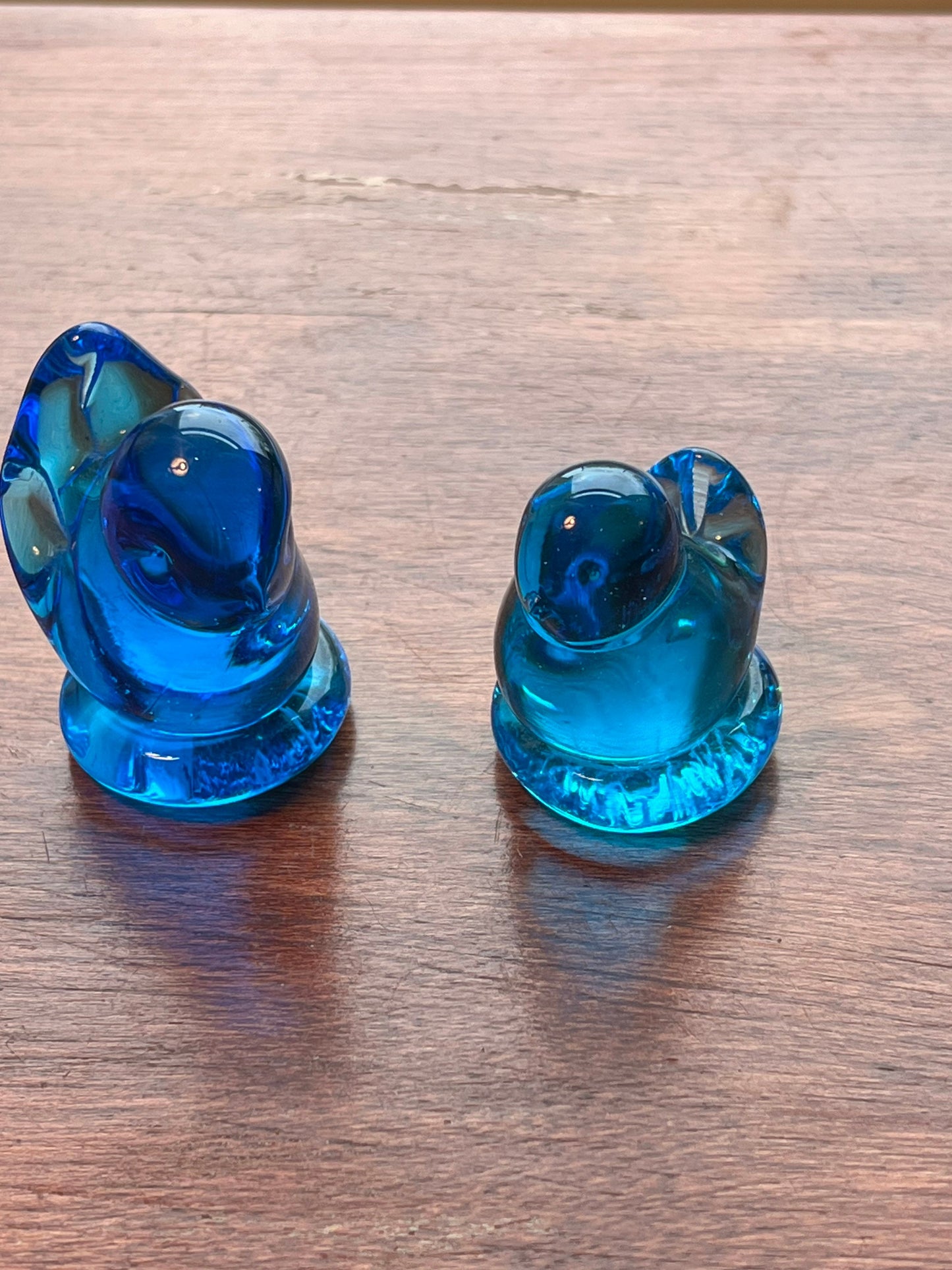 2 Vintage Leo Ward Signed Bluebird of Happiness Art Glass Artwork Bluebirds blue