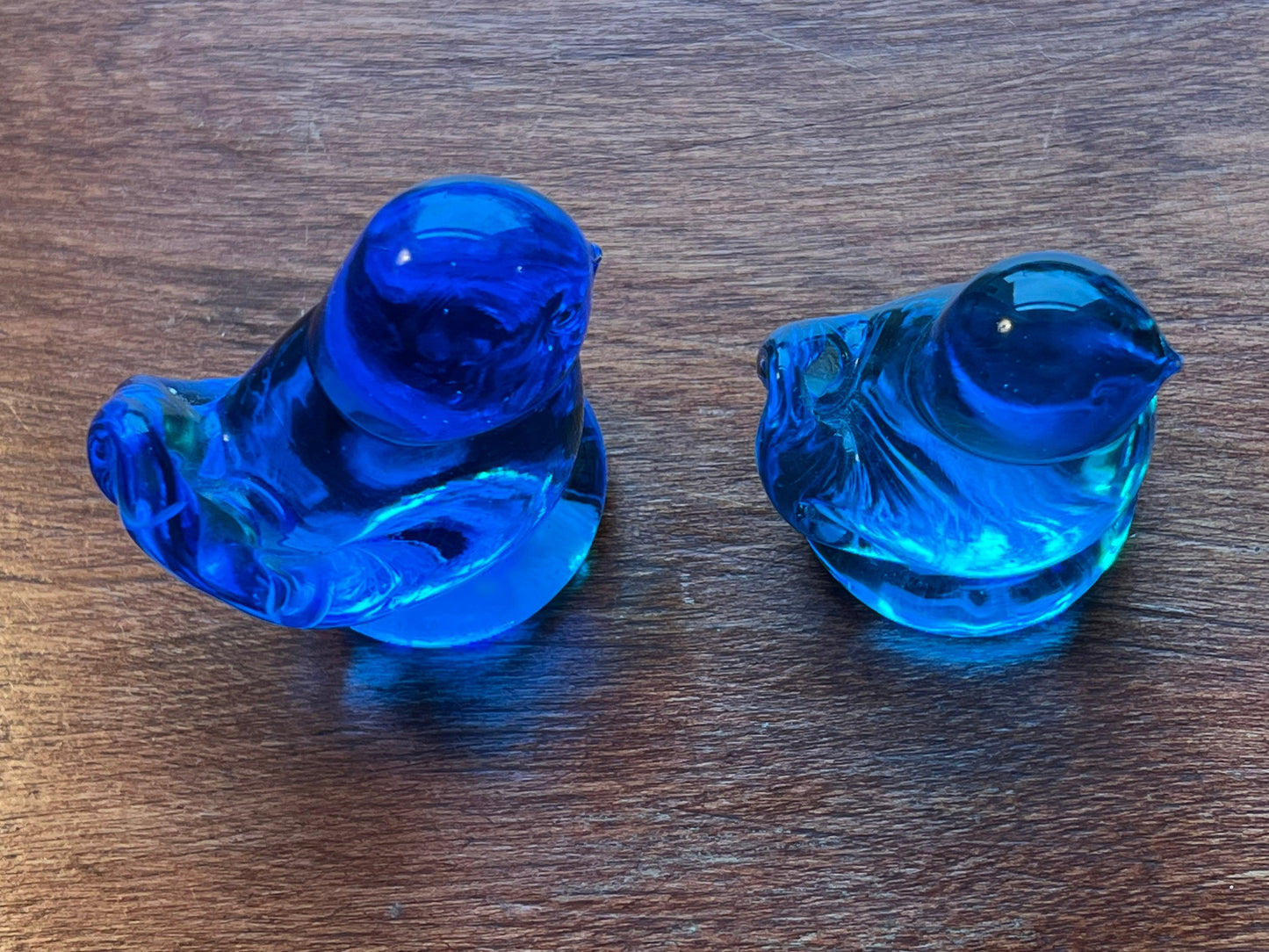 2 Vintage Leo Ward Signed Bluebird of Happiness Art Glass Artwork Bluebirds blue