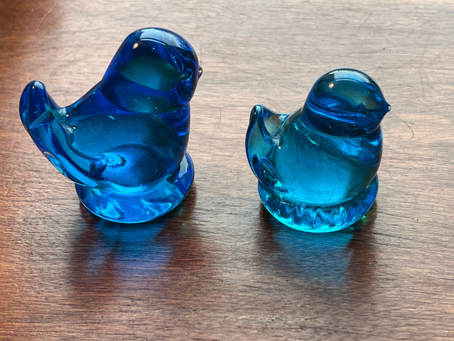 2 Vintage Leo Ward Signed Bluebird of Happiness Art Glass Artwork Bluebirds blue