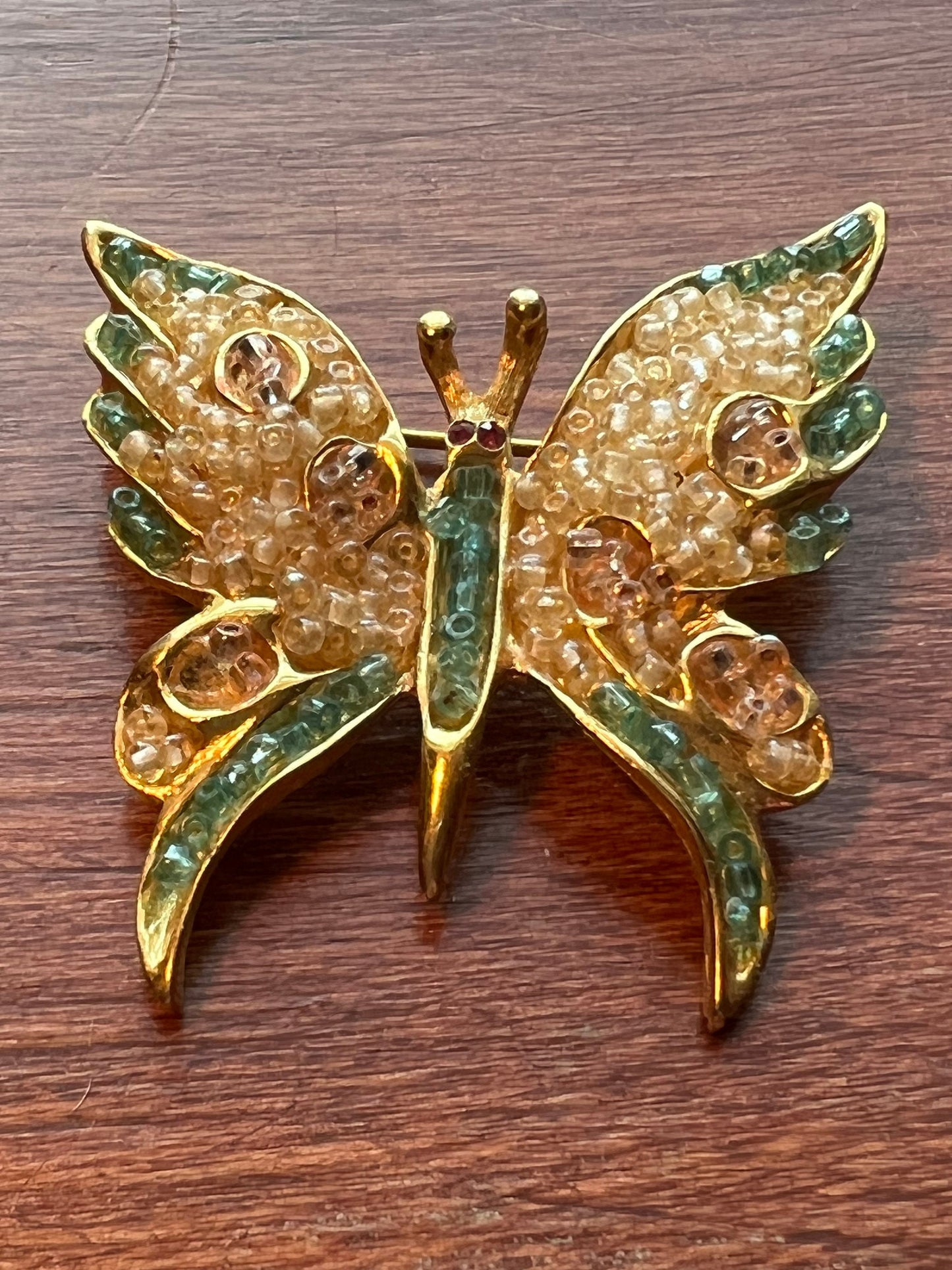 Vintage Green & Gold Butterfly Brooch Pin Lover Antiques and Vintage