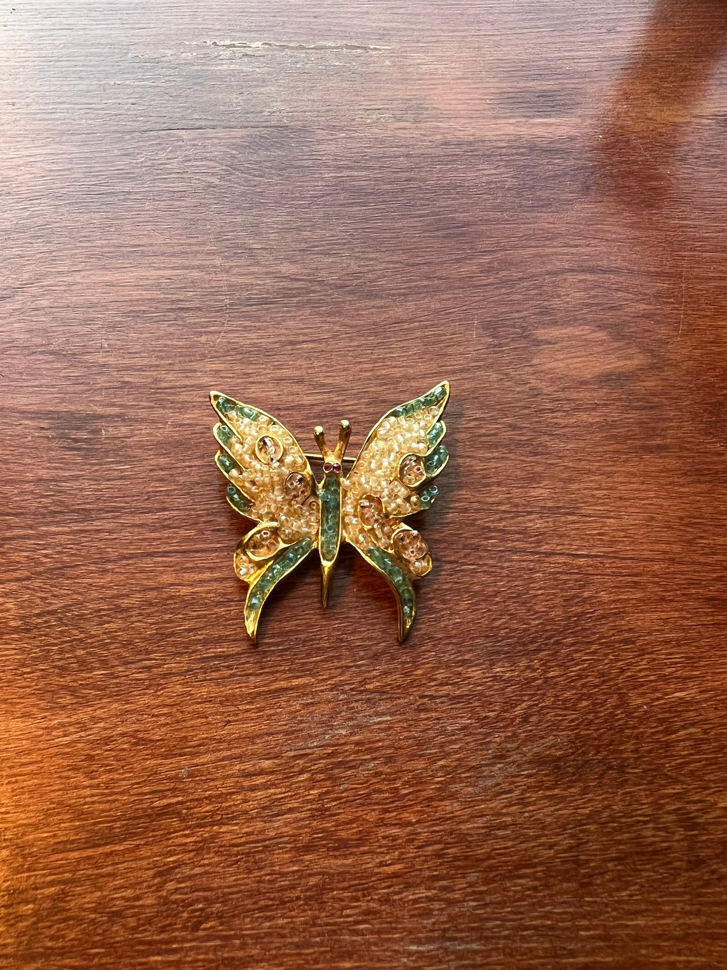 Vintage Green & Gold Butterfly Brooch Pin Lover Antiques and Vintage