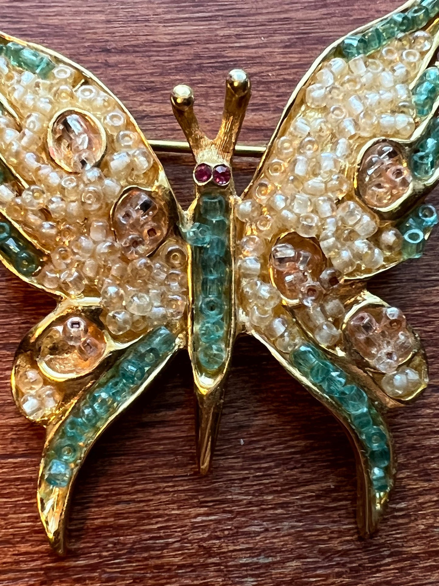 Vintage Green & Gold Butterfly Brooch Pin Lover Antiques and Vintage