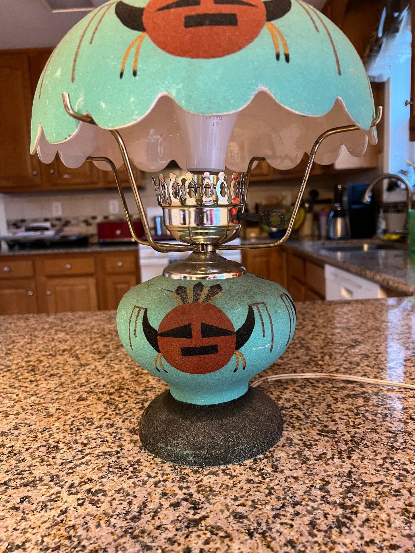 Vintage Navajo Sand Art Holy Man Painting Lamp very rare!