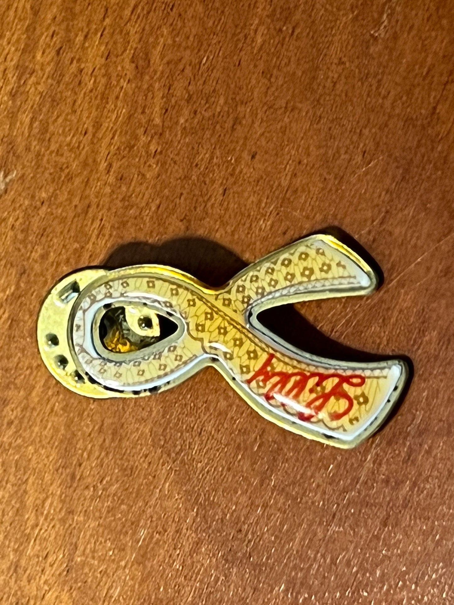 Vintage Awareness Ribbon with Name Lilly imprinted in enamel brooch pin brooches pins Lover Antiques and Vintage