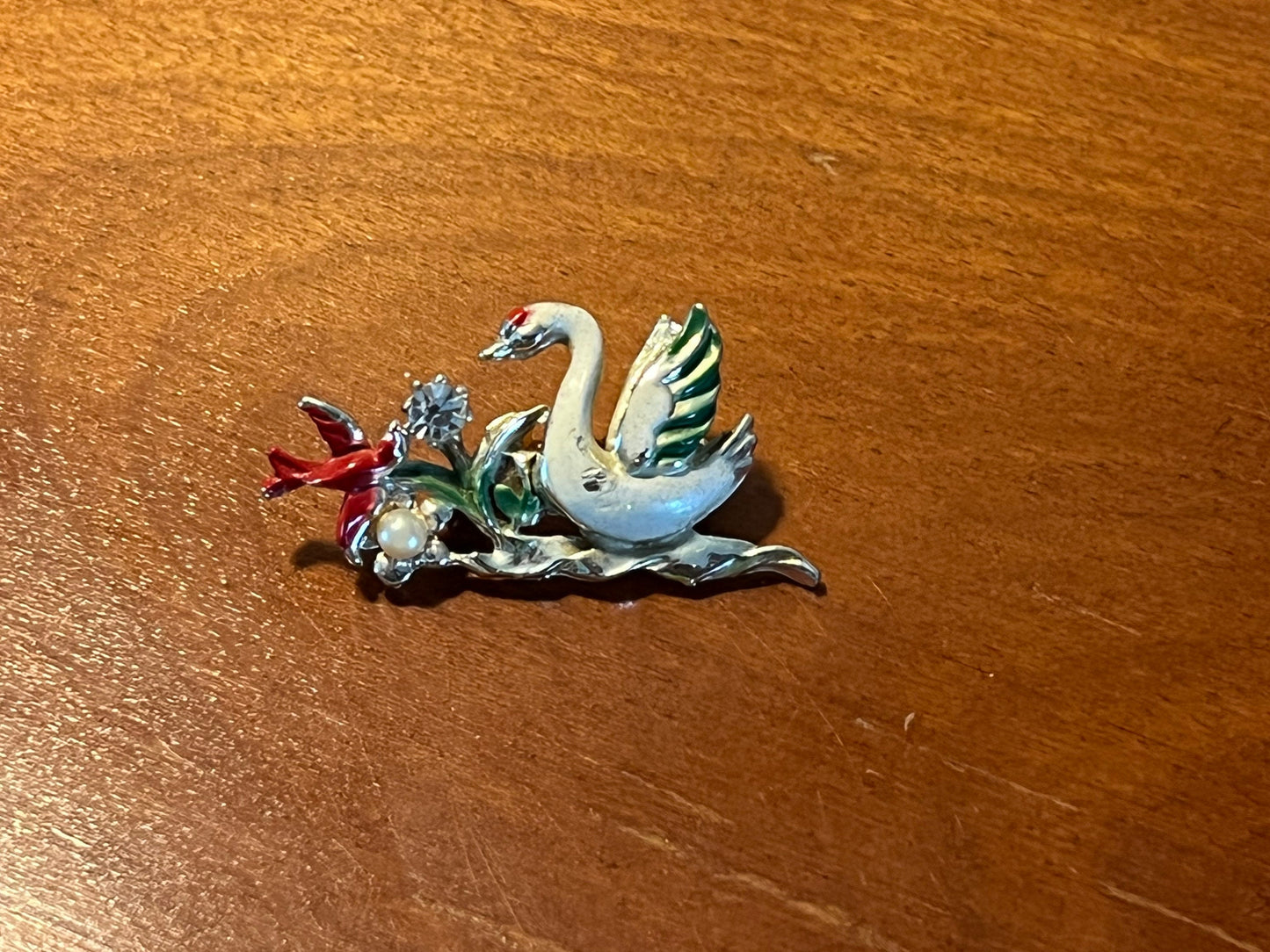 Vintage Silver Swan and Red Bird enamel pin brooch brooches pins estate jewelry Lover Antiques and Vintage