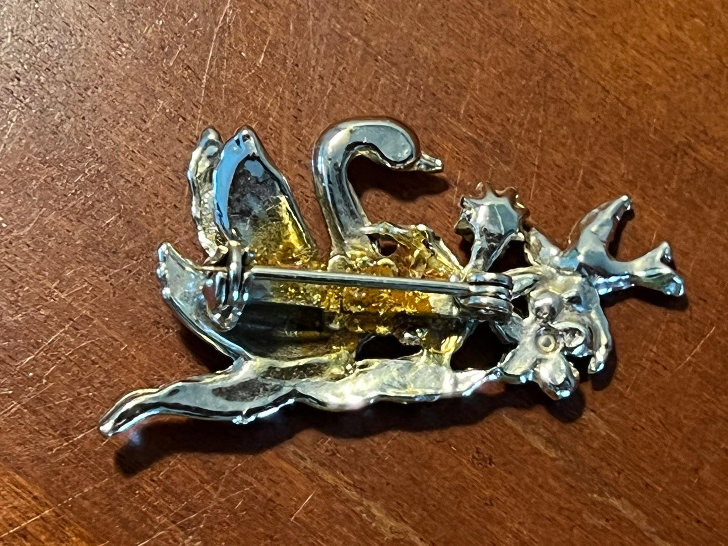 Vintage Silver Swan and Red Bird enamel pin brooch brooches pins estate jewelry Lover Antiques and Vintage