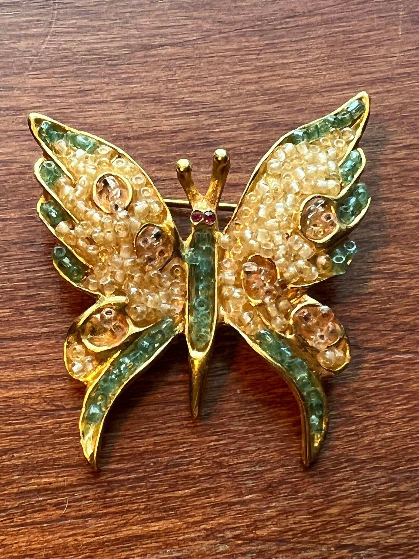 Vintage Green & Gold Butterfly Brooch Pin Lover Antiques and Vintage