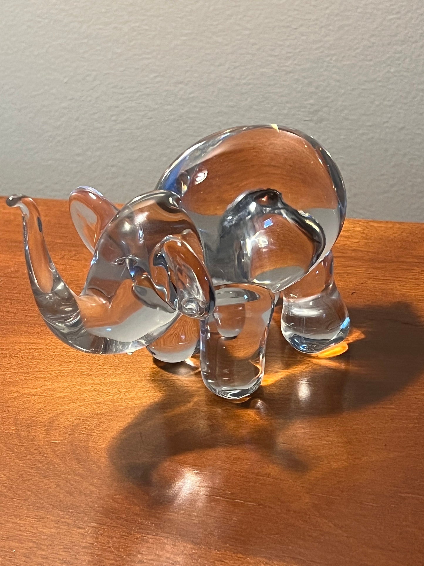 Vintage Art Glass Crystal Elephant with its trunk up lucky elephants Cartoon Style Glass Art Lover Antiques and Vintage