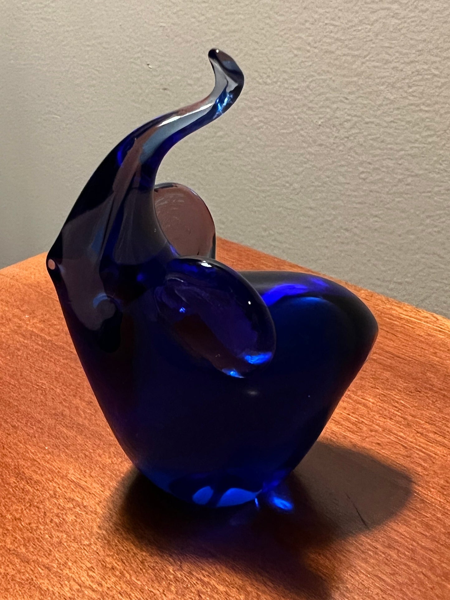 Vintage Cobalt Blue Art Glass Elephant with its trunk up lucky elephants glass art Lover Antiques and Vintage