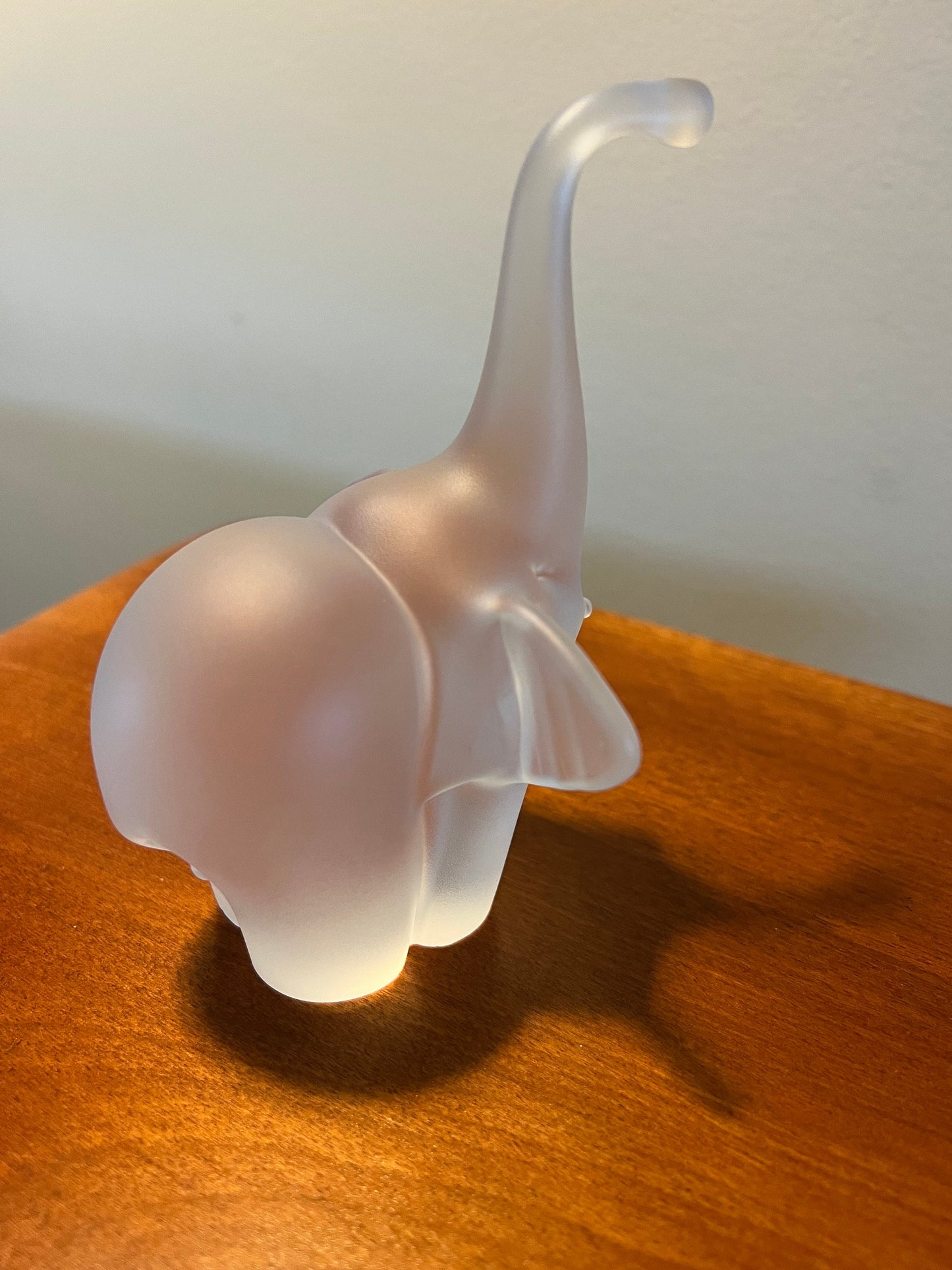Vintage frosted glass art elephant with trunk up lucky elephants collectibles great gift