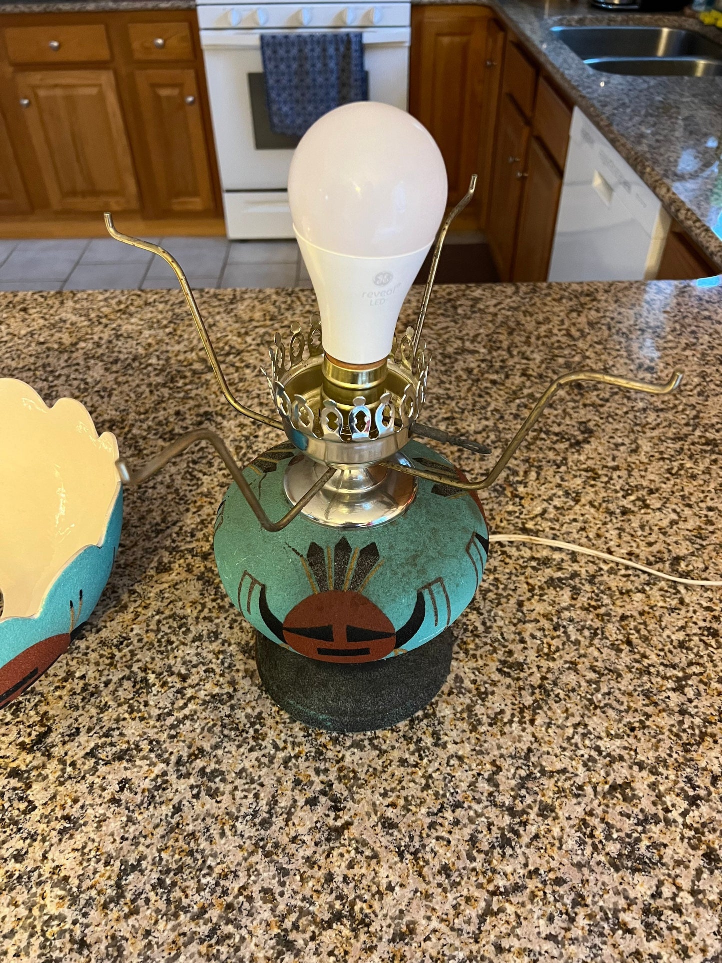 Vintage Navajo Sand Art Holy Man Painting Lamp very rare!