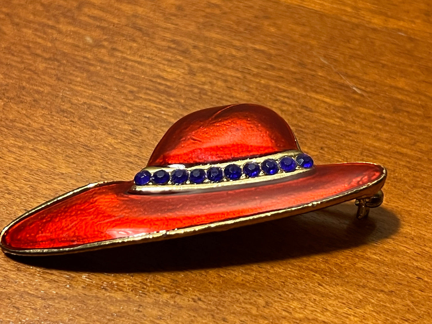 Vintage Red Hat Enamel brooch pin jewelry Mid Century Modern 18k gold plating  Art Deco Carmen Santiago