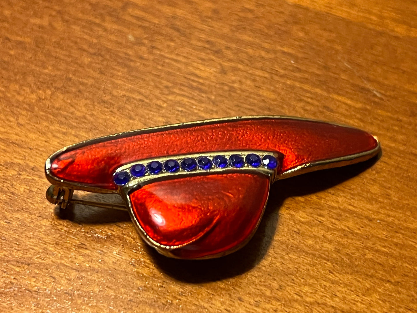Vintage Red Hat Enamel brooch pin jewelry Mid Century Modern 18k gold plating  Art Deco Carmen Santiago