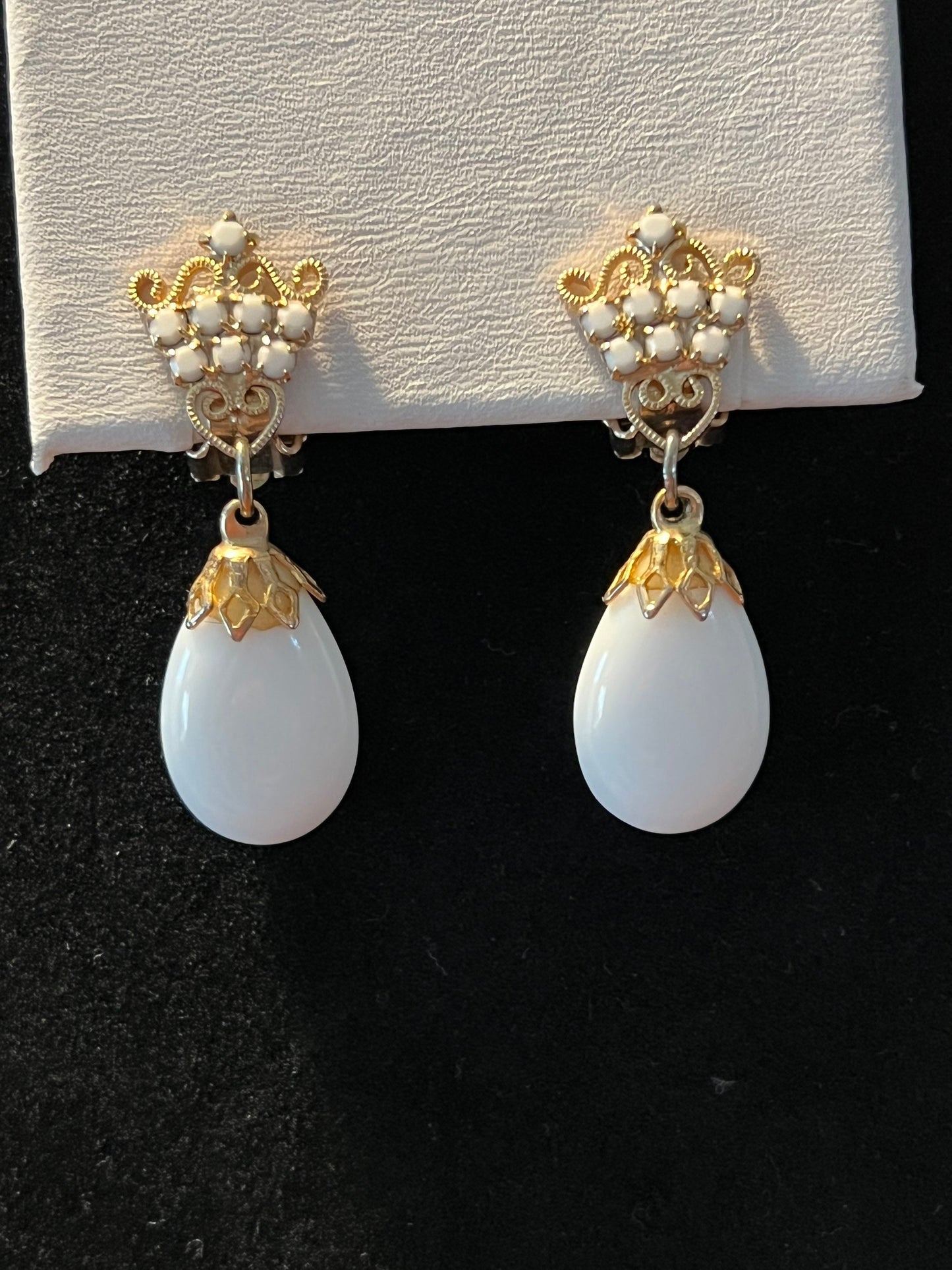 Vintage drop down royal Art Deco clip on earrings white crown estate jewelry earring Lover Antiques and Vintage