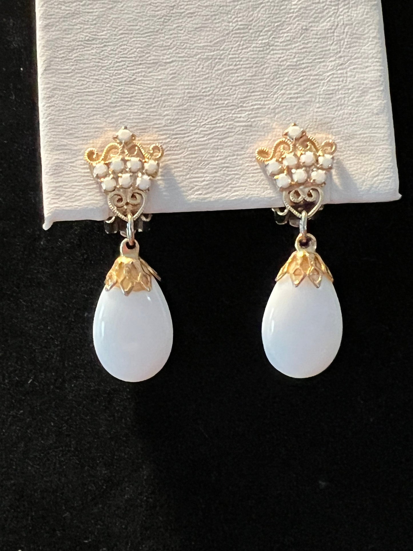 Vintage drop down royal Art Deco clip on earrings white crown estate jewelry earring Lover Antiques and Vintage