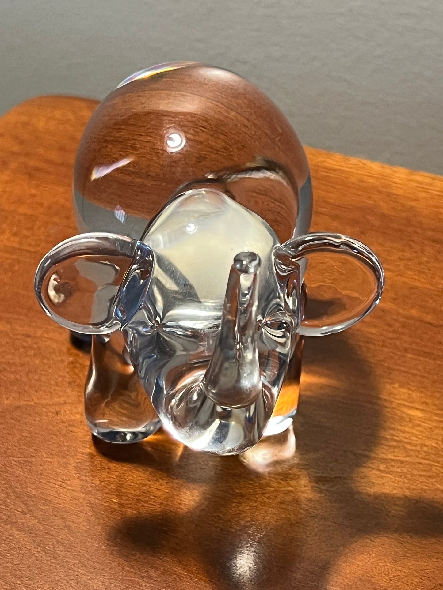 Vintage Art Glass Crystal Elephant with its trunk up lucky elephants Cartoon Style Glass Art Lover Antiques and Vintage