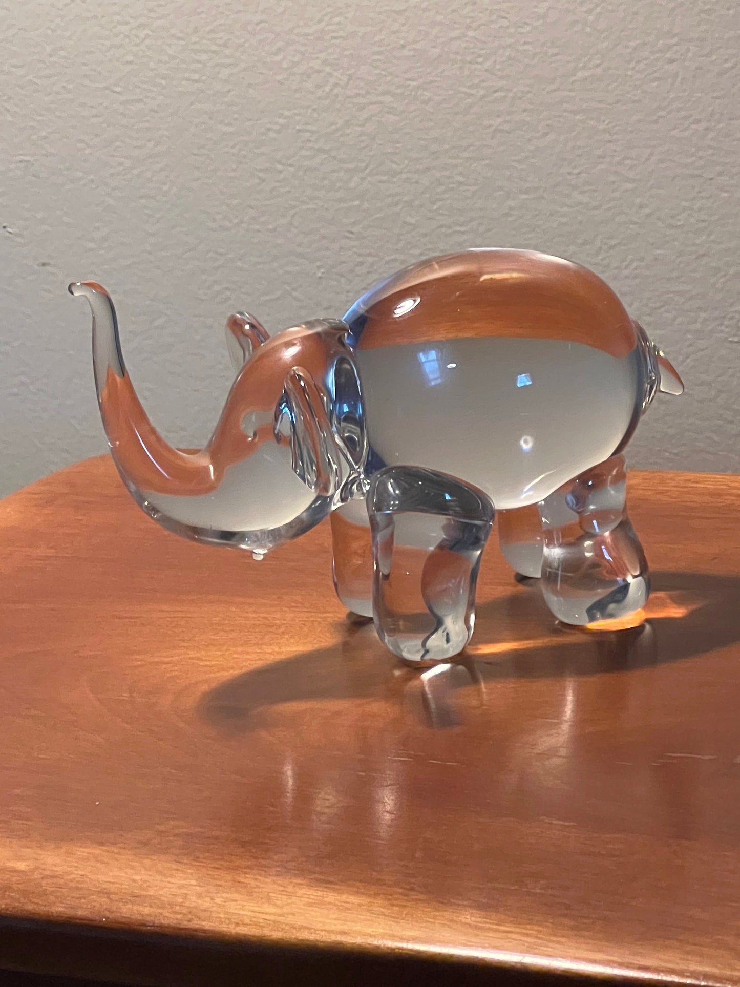 Vintage Art Glass Crystal Elephant with its trunk up lucky elephants Cartoon Style Glass Art Lover Antiques and Vintage