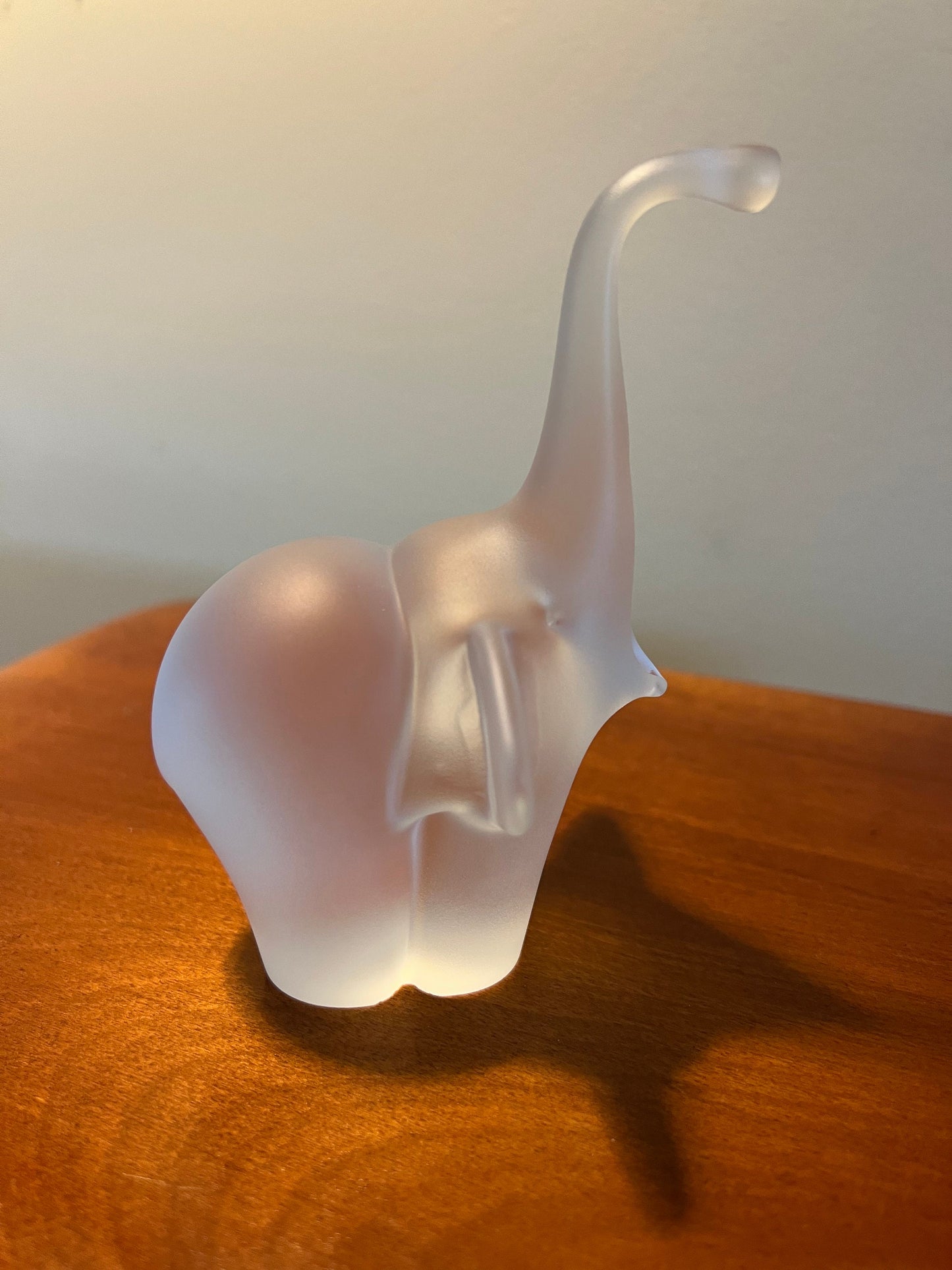 Vintage frosted glass art elephant with trunk up lucky elephants collectibles great gift