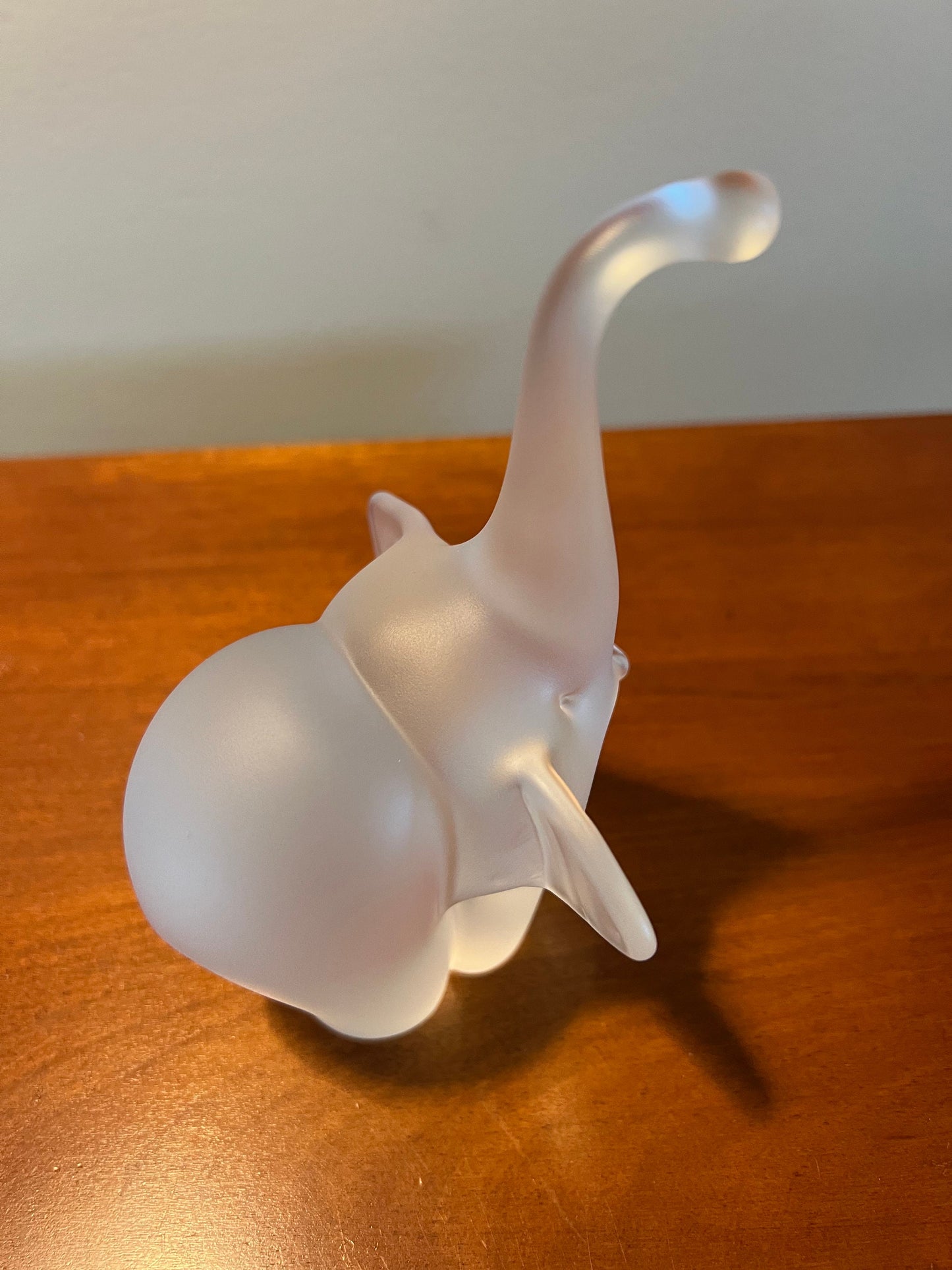 Vintage frosted glass art elephant with trunk up lucky elephants collectibles great gift
