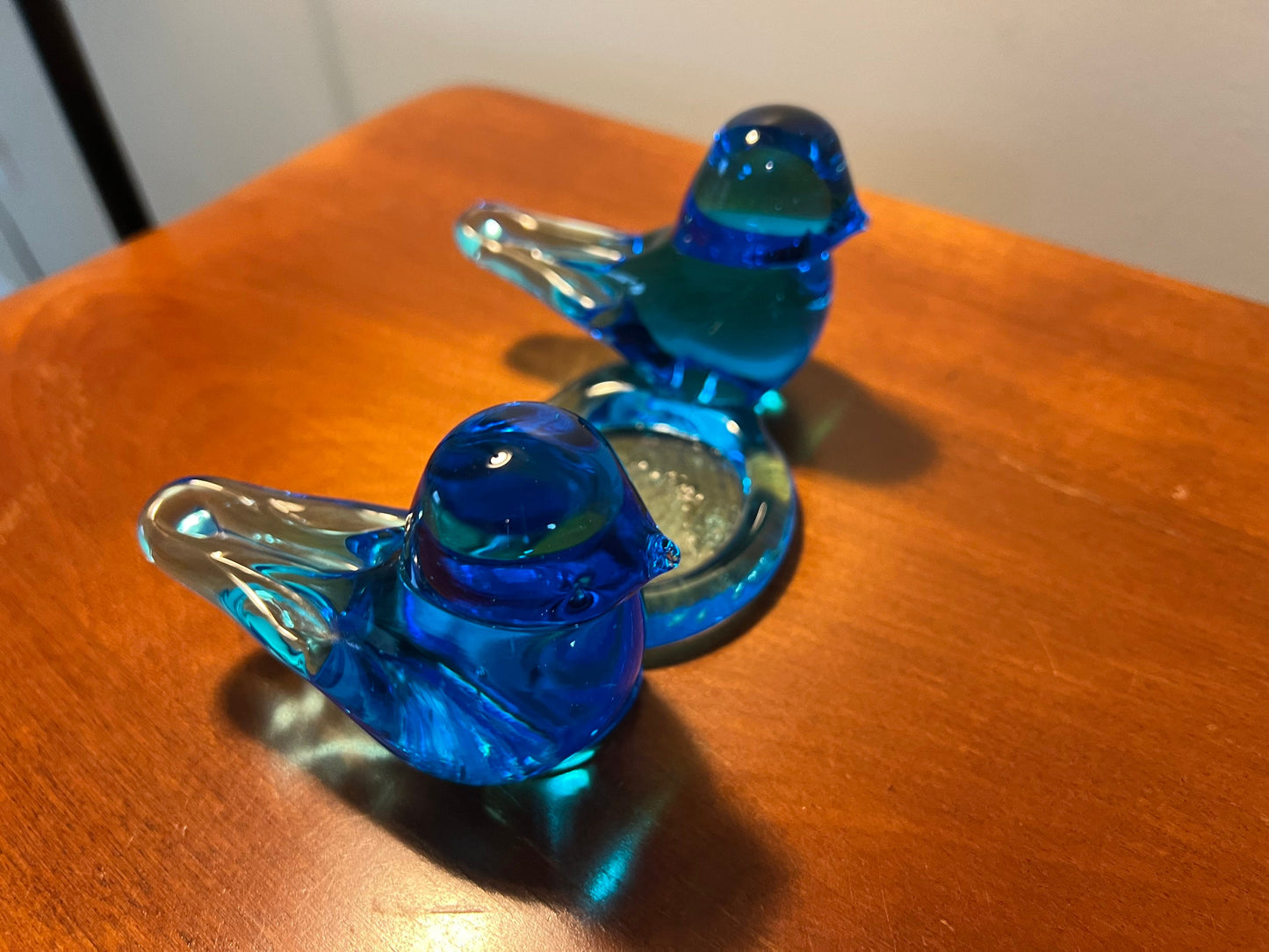 Vintage Pair Double Bluebird of Happiness with Candle Holder blue glass art signed by Ron Ray 1992 birds bird