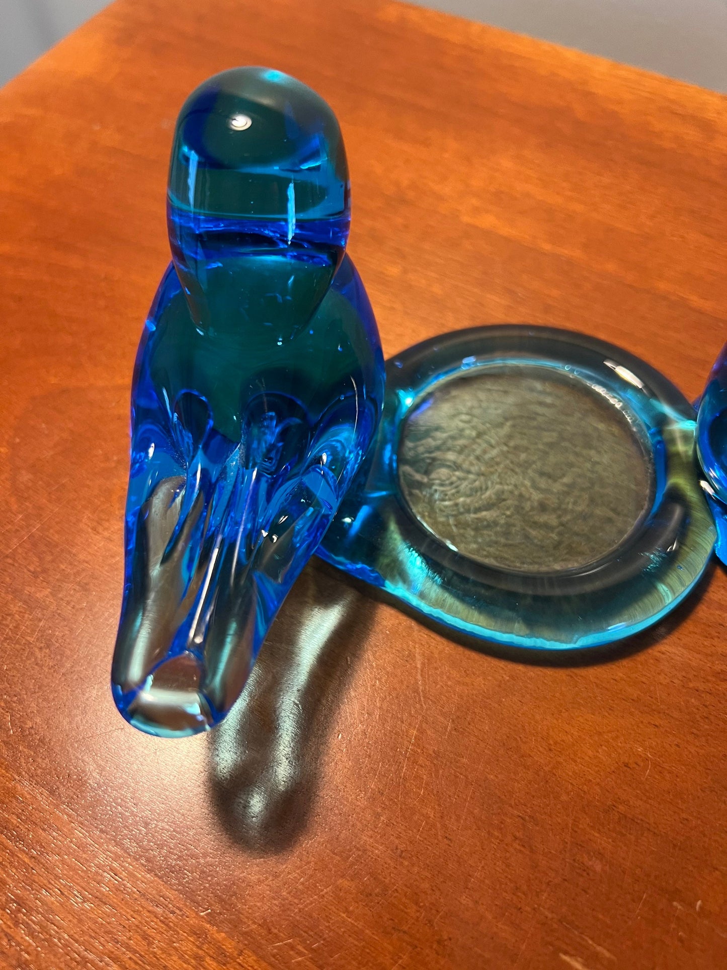 Vintage Pair Double Bluebird of Happiness with Candle Holder blue glass art signed by Ron Ray 1992 birds bird